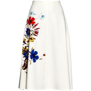 ERDEM Maury Skirt A-Line Stretch-Crepe Floral in White